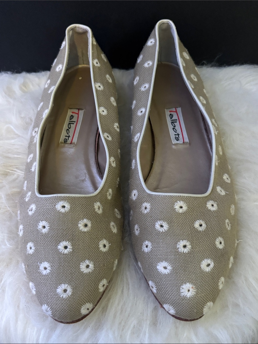 Talbots Taupe Floral-Embroidered Slip-On Flats